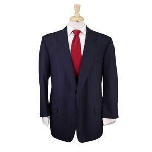 Edgar Pomeroy Bespoke Navy Blue w/ Red Pinstripe 2-Btn Wool Suit 44S
